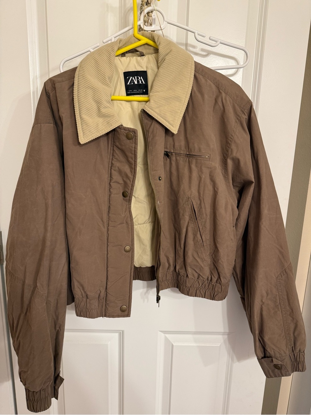 ZARA Brown Bomber Jacket with Cream Corduroy Collar. Never worn!